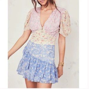 Loveshackfancy Bea Patchwork Silk Floral Mini Dress